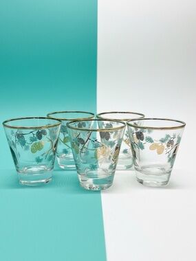 Vintage Libbey David Douglas Pinecone Lowball Cocktail Glasses Set of 5 MCM
